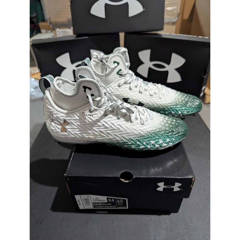 Under Armour (UA) Spotlight Clone 3.0 MC Football Cleats Mens 11.5 White/Green